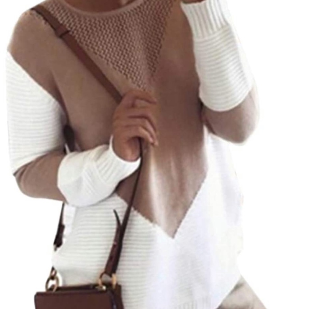 White and tan geometrical sweater